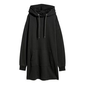 H&M Divided‎ Black Oversized Hoodie Dress Raw Hem Casual Comfort Small Womens